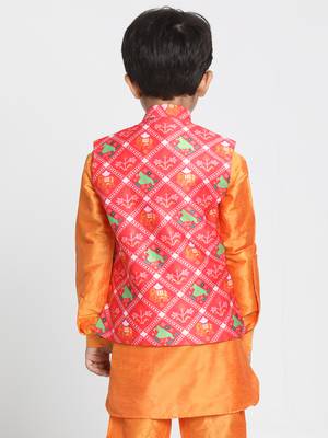 Boys Coral Cotton Satin Blend Nehru Jacket 4