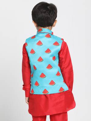  Electric Blue Cotton Satin Blend Nehru Jacket 4