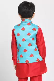  Electric Blue Cotton Satin Blend Nehru Jacket