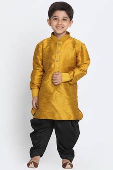 Gold Printed Silk Blend Boys Dhoti Kurta