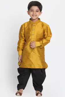 Gold Printed Silk Blend Boys Dhoti Kurta