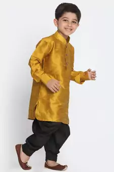 Gold Printed Silk Blend Boys Dhoti Kurta