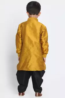 Gold Printed Silk Blend Boys Dhoti Kurta