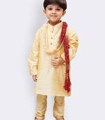 Gold Printed Silk Blend Boys Kurta Pyjama