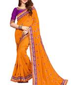 Orange embroidered georgette saree with blouse