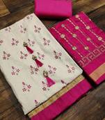 off white printed khadi unstitched salwar with dupatta