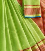 parrot green woven cotton saree with blouse