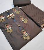 brown EMBROIDERED COTTON UNSTITCHED SALWAR WITH DUPATTA