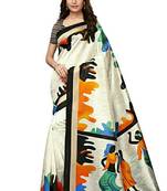 Off white printed bhagalpuri silk saree with blouse