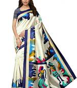 Off white printed bhagalpuri silk saree with blouse