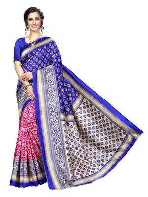 Royal blue printed bhagalpuri silk saree with blouse 1