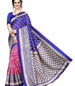Royal blue printed bhagalpuri silk saree with blouse