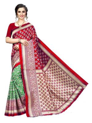 Rust printed bhagalpuri silk saree with blouse 1