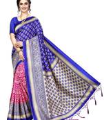 Blue printed bhagalpuri silk saree with blouse