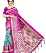 Pink printed bhagalpuri silk saree with blouse