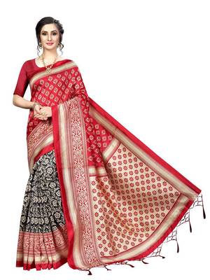 Rust printed bhagalpuri silk saree with blouse 1
