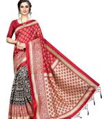 Rust printed bhagalpuri silk saree with blouse