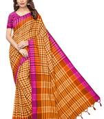 Light orange printed cotton silk saree with blouse
