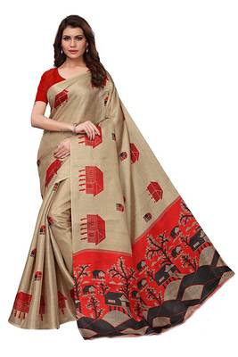 Beige woven bhagalpuri silk saree with blouse 1
