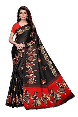 Black printed khadi saree with blouse 1