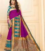 Rani pink printed art silk saree with blouse