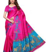 Pink printed art silk saree with blouse