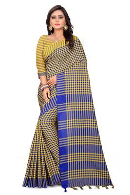 Blue printed linen saree with blouse 1