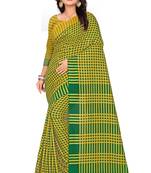Yellow printed linen saree with blouse