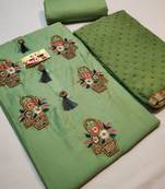 green embroidered cotton unstitched salwar with dupatta
