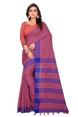 Pink printed linen saree with blouse 1