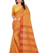Yellow printed linen saree with blouse