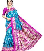 Sky blue printed bhagalpuri silk saree with blouse