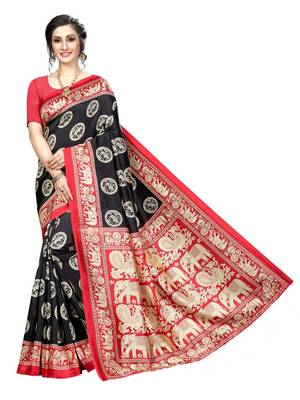 Black printed bhagalpuri silk saree with blouse 1