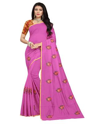 Violet embroidered chanderi saree with blouse 1