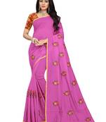 Violet embroidered chanderi saree with blouse