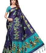 Navy blue printed art silk saree with blouse