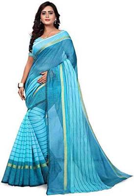 Sky blue printed cotton saree with blouse 1