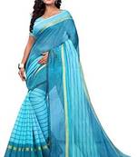 Sky blue printed cotton saree with blouse