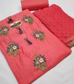 peach embroidered cotton unstitched salwar with dupatta
