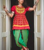 Green Khadi Embroidered Kedia With One Size Sleeve And Tulip Pants Set 