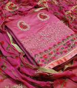 magenta EMBROIDERED CHANDERI UNSTITCHED SALWAR WITH DUPATTA