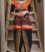 Black Khadi Embroidered Kedia With One Size Sleeve And Tulip Pants Set