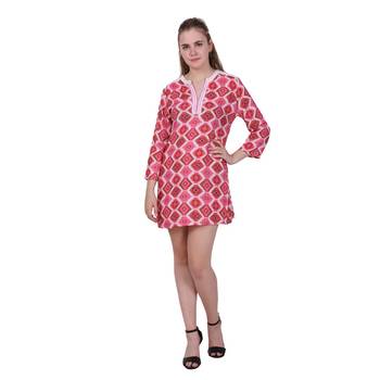 Pink Printed Cotton Ethnic Kurti 1