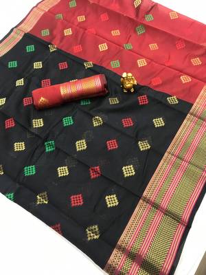 Black woven art silk saree with blouse 1