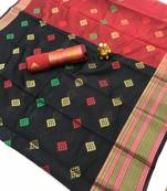 Black woven art silk saree with blouse