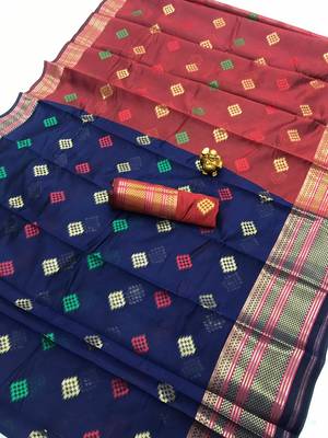 blue WOVEN ART SILK SAREE WITH BLOUSE 1