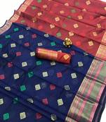 blue WOVEN ART SILK SAREE WITH BLOUSE