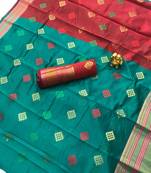 sea green woven art silk saree with blouse