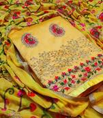 yellow EMBROIDERED CHANDERI UNSTITCHED SALWAR WITH DUPATTA