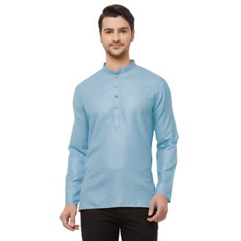 Blue woven cotton men-kurtas 1